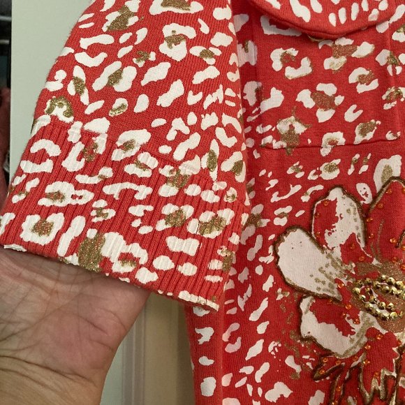 Just B Sweater Floral Cardigan w/ Rhinestones Zipper - Picture 6 of 7